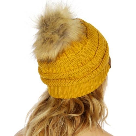 NWT C.C The Original Beanie Mustard With Pom pom - Picture 4 of 5